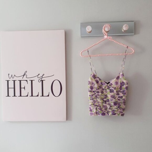 NWT Zara multicoloured floral draped ruched V-neck crop top, XS - Picture 5 of 6